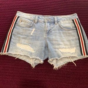 Distressed denim shorts
